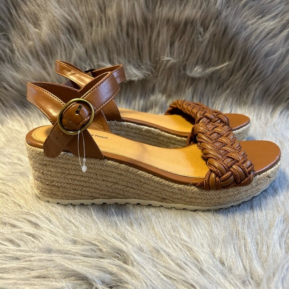 Time And Tru Wedge Sandals Womens‎ Size 9 Brown Open Toe Ankle Strap Shoes - Picture 1 of 7